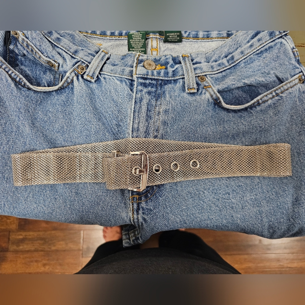 Vintage Silver Metal Mesh Belt | Y2K Grunge Grommet Waist Belt 26-29"